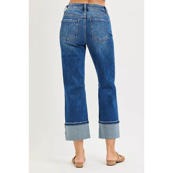 RISEN High Rise Straight Jeans with Distressed Hem - Picture 5 of 6